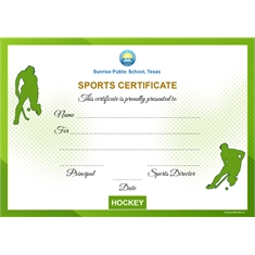 School Sports Award Certificate Hockey A4 Size | Use on Laser Printer